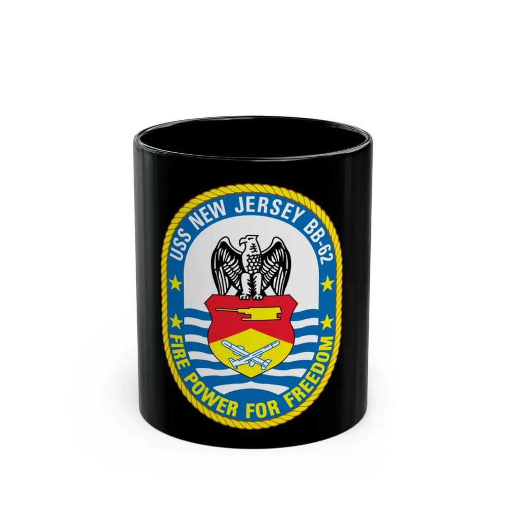 USS New Jersey BB 62 Fire Power For Freedom (U.S. Navy) Black Coffee Mug-11oz-Go Mug Yourself