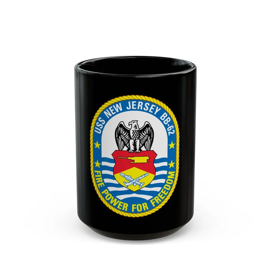 USS New Jersey BB 62 Fire Power For Freedom (U.S. Navy) Black Coffee Mug-15oz-Go Mug Yourself