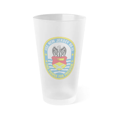 USS New Jersey BB 62 Fire Power For Freedom (U.S. Navy) Frosted Pint Glass 16oz-Go Mug Yourself