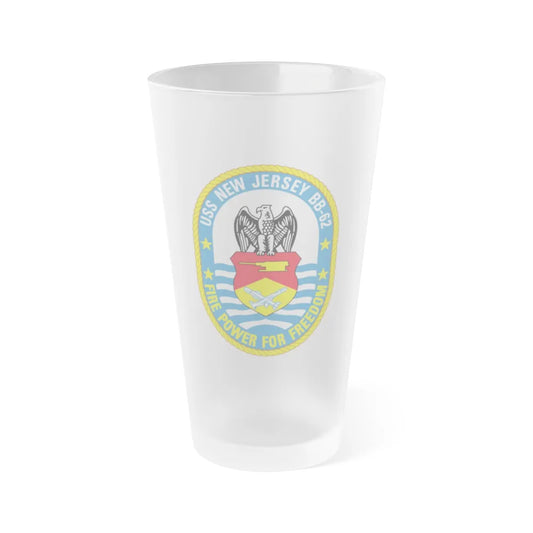 USS New Jersey BB 62 Fire Power For Freedom (U.S. Navy) Frosted Pint Glass 16oz-Go Mug Yourself