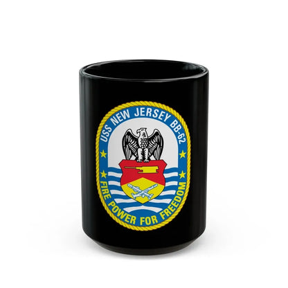 USS New Jersey BB 62 Fire Power For Freedom (U.S. Navy) Black Coffee Mug 15oz - Go Mug Yourself