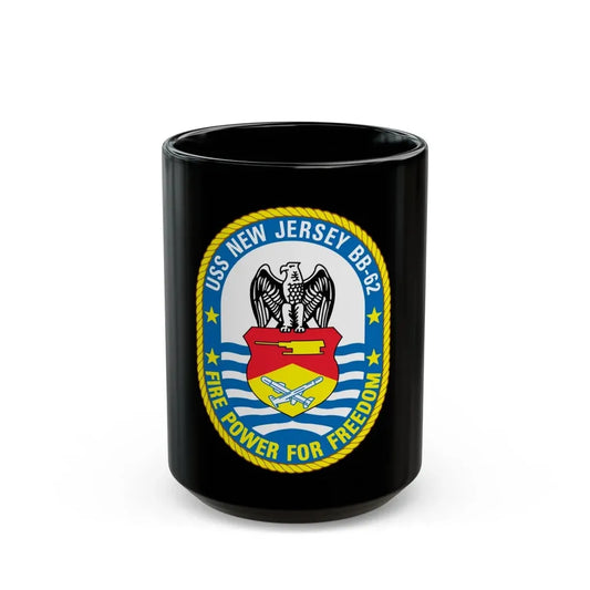 USS New Jersey BB 62 Fire Power For Freedom (U.S. Navy) Black Coffee Mug 15oz - Go Mug Yourself