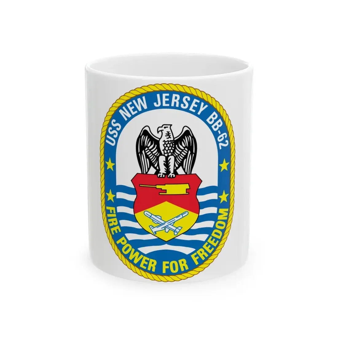 USS New Jersey BB 62 Fire Power For Freedom (U.S. Navy) White Coffee Mug 11oz - Go Mug Yourself