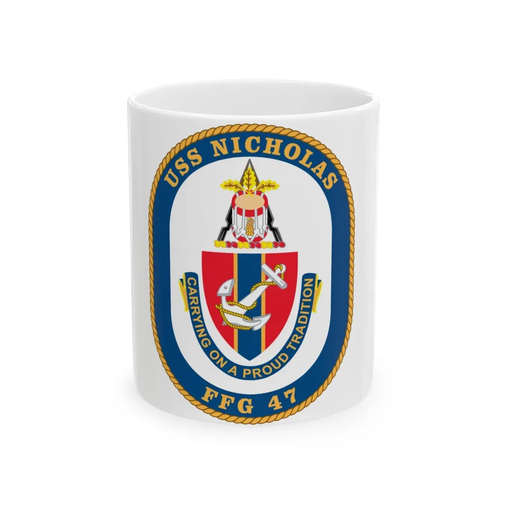 USS Nicholas FFG 47 (U.S. Navy) White Coffee Mug-11oz-Go Mug Yourself