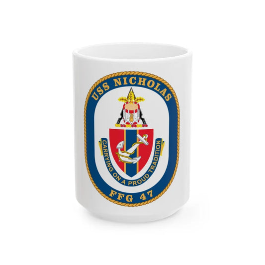 USS Nicholas FFG 47 (U.S. Navy) White Coffee Mug-15oz-Go Mug Yourself