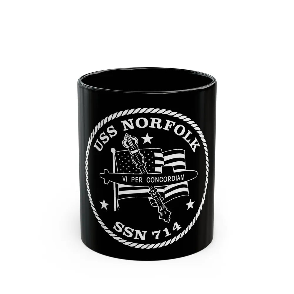 USS Norfolk SSN 714 (U.S. Navy) Black Coffee Mug-11oz-Go Mug Yourself