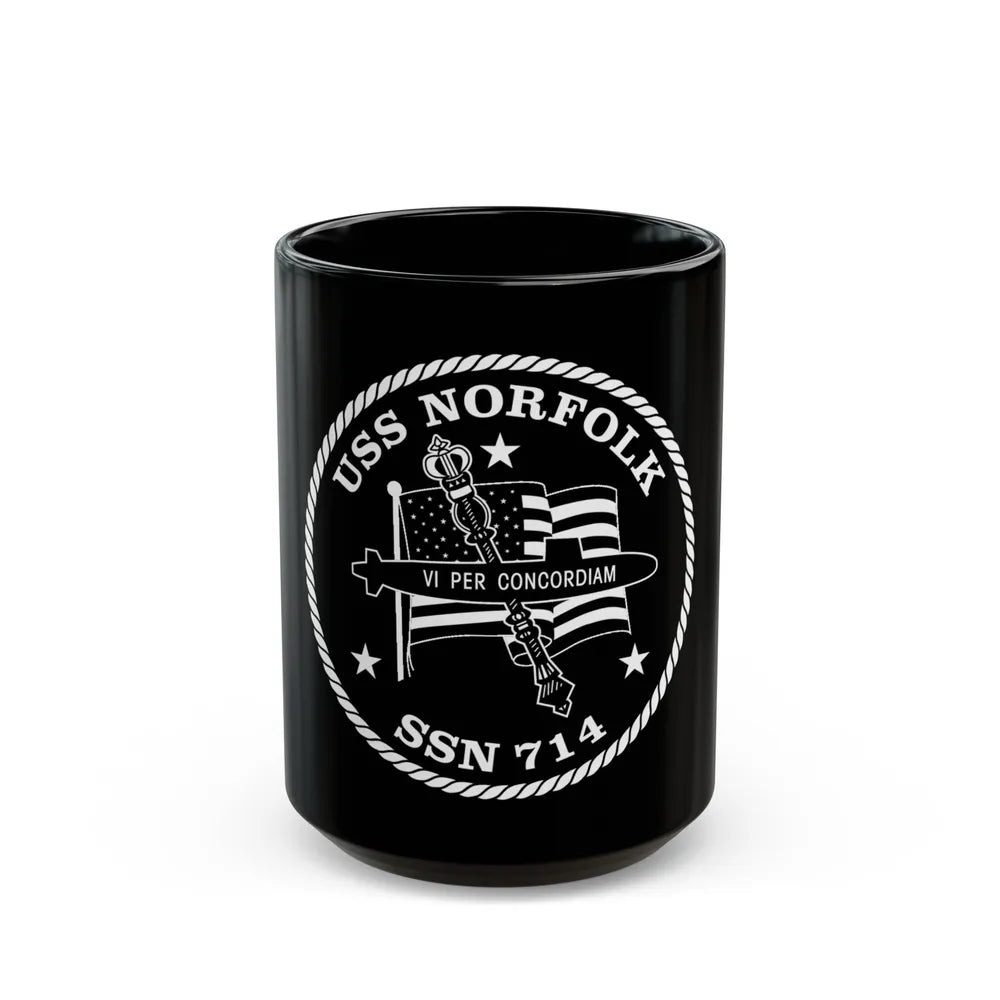 USS Norfolk SSN 714 (U.S. Navy) Black Coffee Mug-15oz-Go Mug Yourself