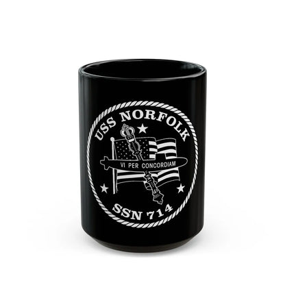 USS Norfolk SSN 714 (U.S. Navy) Black Coffee Mug-15oz-Go Mug Yourself