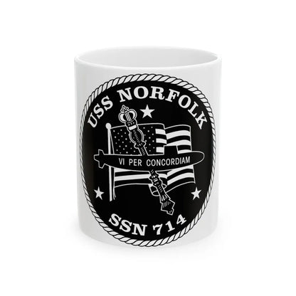 USS Norfolk SSN 714 (U.S. Navy) White Coffee Mug-11oz-Go Mug Yourself