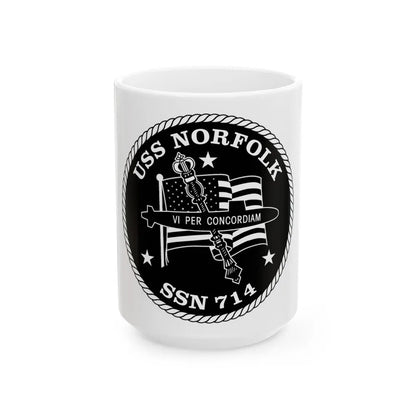 USS Norfolk SSN 714 (U.S. Navy) White Coffee Mug-15oz-Go Mug Yourself