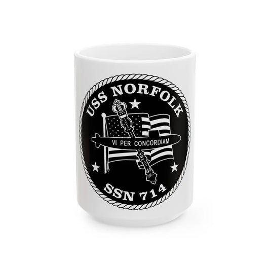 USS Norfolk SSN 714 (U.S. Navy) White Coffee Mug-15oz-Go Mug Yourself