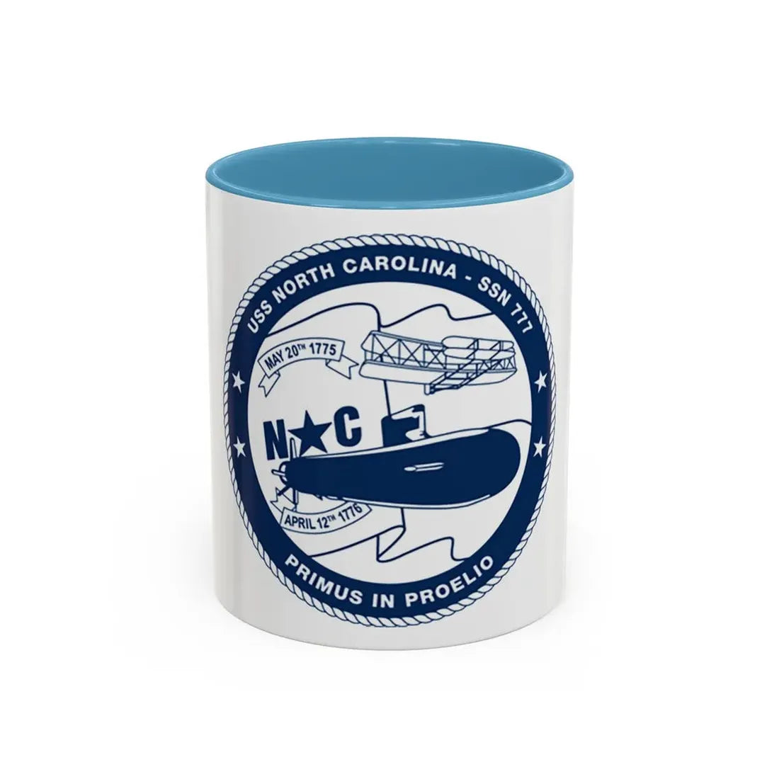 USS North Carolina SSN 777 (U.S. Coast Guard) Accent Coffee Mug 11oz Light Blue - Go Mug Yourself