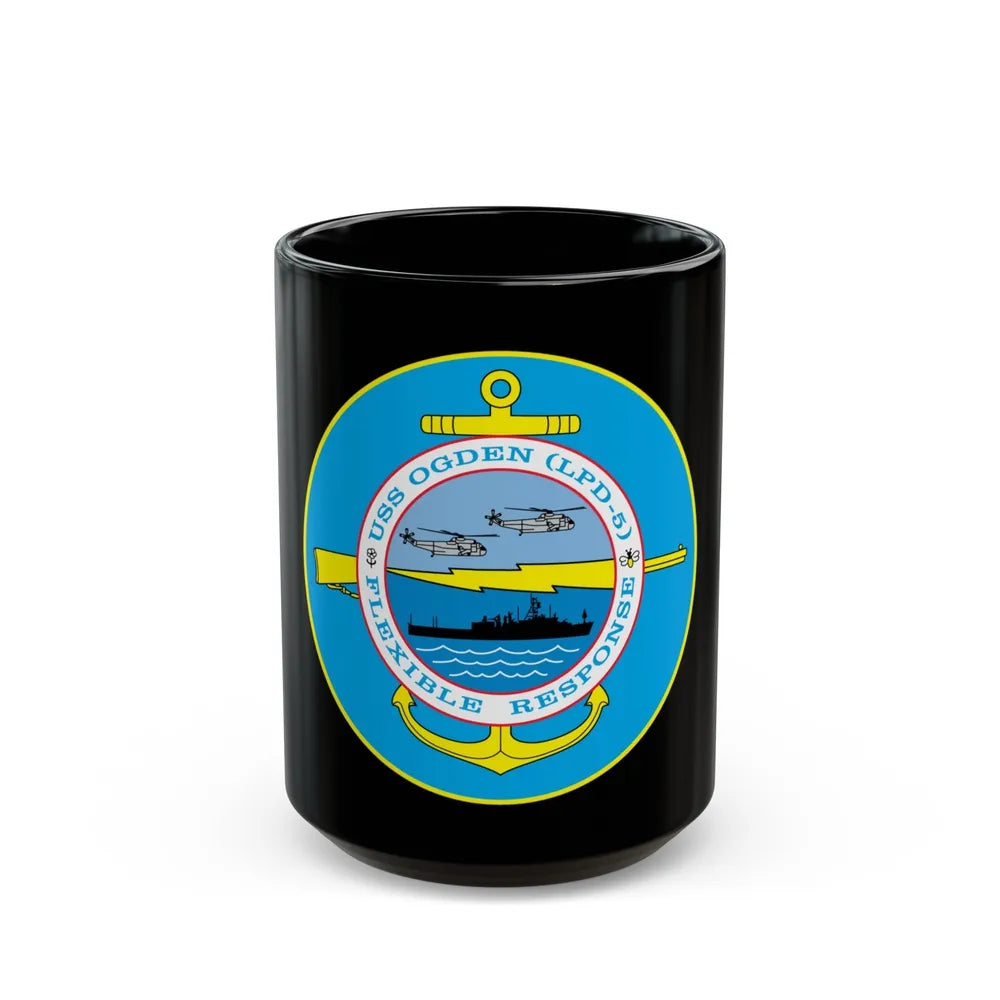 USS OGDEN LPD 5 Flexible Response (U.S. Navy) Black Coffee Mug-15oz-Go Mug Yourself