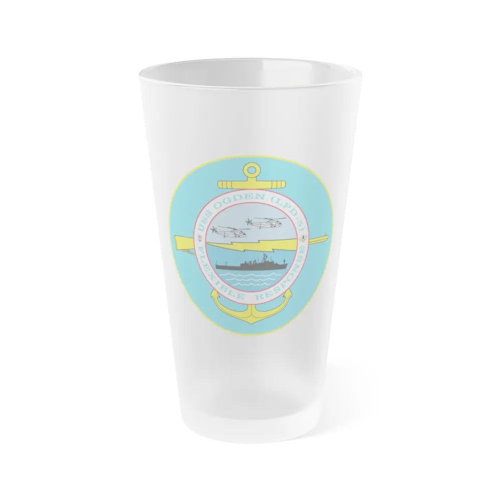 USS OGDEN LPD 5 Flexible Response (U.S. Navy) Frosted Pint Glass 16oz-Go Mug Yourself