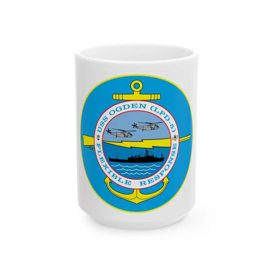 USS OGDEN LPD 5 Flexible Response (U.S. Navy) White Coffee Mug-15oz-Go Mug Yourself