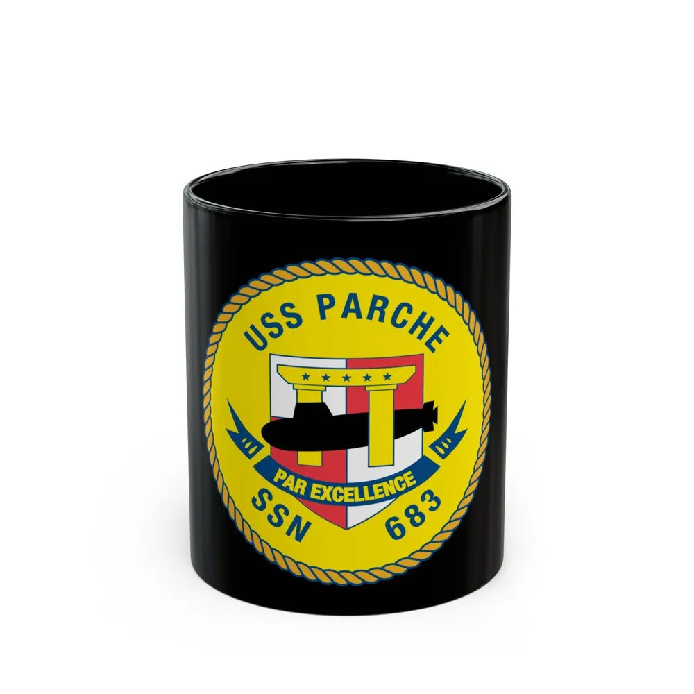 USS PArche SSN 683 (U.S. Navy) Black Coffee Mug-11oz-Go Mug Yourself