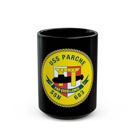 USS PArche SSN 683 (U.S. Navy) Black Coffee Mug-15oz-Go Mug Yourself