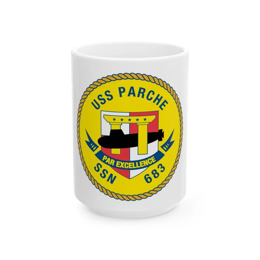 USS PArche SSN 683 (U.S. Navy) White Coffee Mug-15oz-Go Mug Yourself