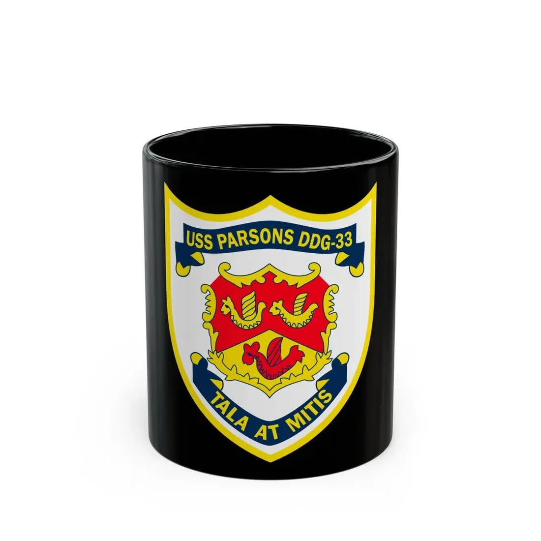 USS Parson DDG 33 Tala At Mitis (U.S. Navy) Black Coffee Mug 11oz - Go Mug Yourself