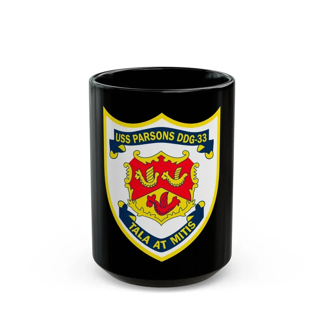 USS Parson DDG 33 Tala At Mitis (U.S. Navy) Black Coffee Mug 15oz - Go Mug Yourself