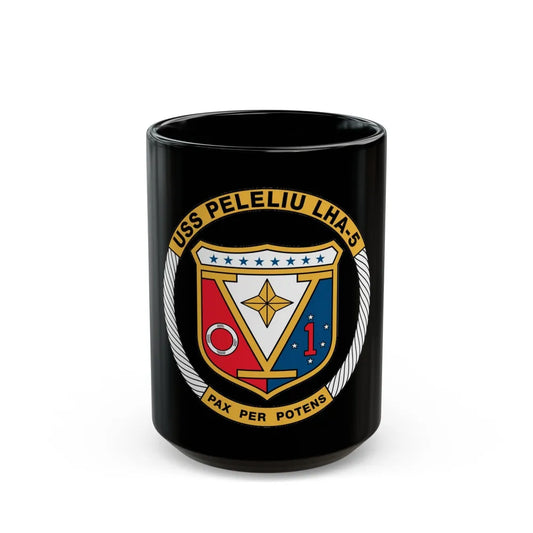 USS Peleliu LHA 5 (U.S. Navy) Black Coffee Mug-15oz-Go Mug Yourself