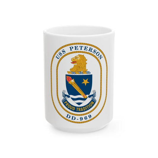 USS Peterson DD 969 (U.S. Navy) White Coffee Mug-15oz-Go Mug Yourself