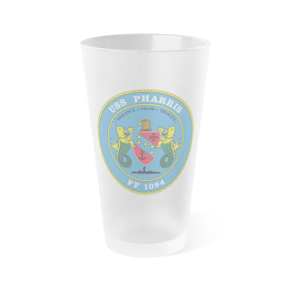 USS Pharris FF 1094 (U.S. Navy) Frosted Pint Glass 16oz-Go Mug Yourself