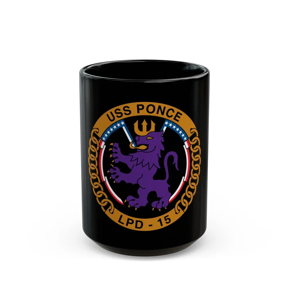 USS Ponce LPD 15 (U.S. Navy) Black Coffee Mug-15oz-Go Mug Yourself