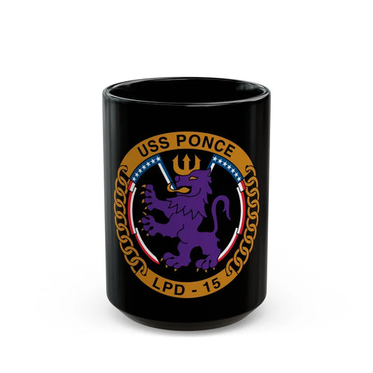 USS Ponce LPD 15 (U.S. Navy) Black Coffee Mug-15oz-Go Mug Yourself