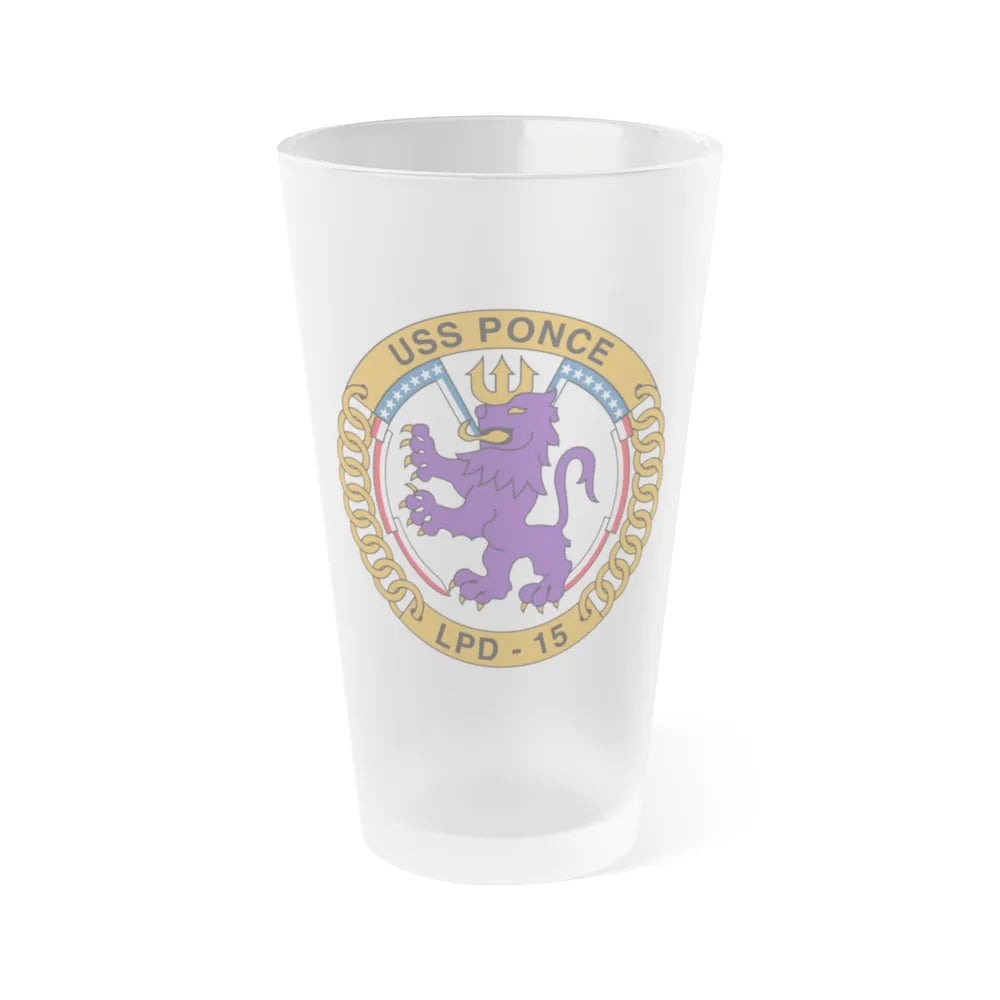 USS Ponce LPD 15 (U.S. Navy) Frosted Pint Glass 16oz-Go Mug Yourself