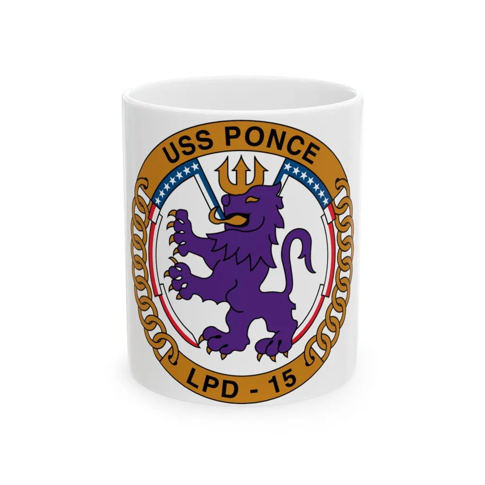 USS Ponce LPD 15 (U.S. Navy) White Coffee Mug-11oz-Go Mug Yourself