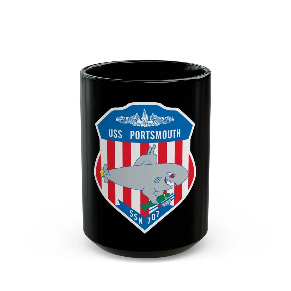 USS Portsmouth SSN 707 (U.S. Navy) Black Coffee Mug-15oz-Go Mug Yourself