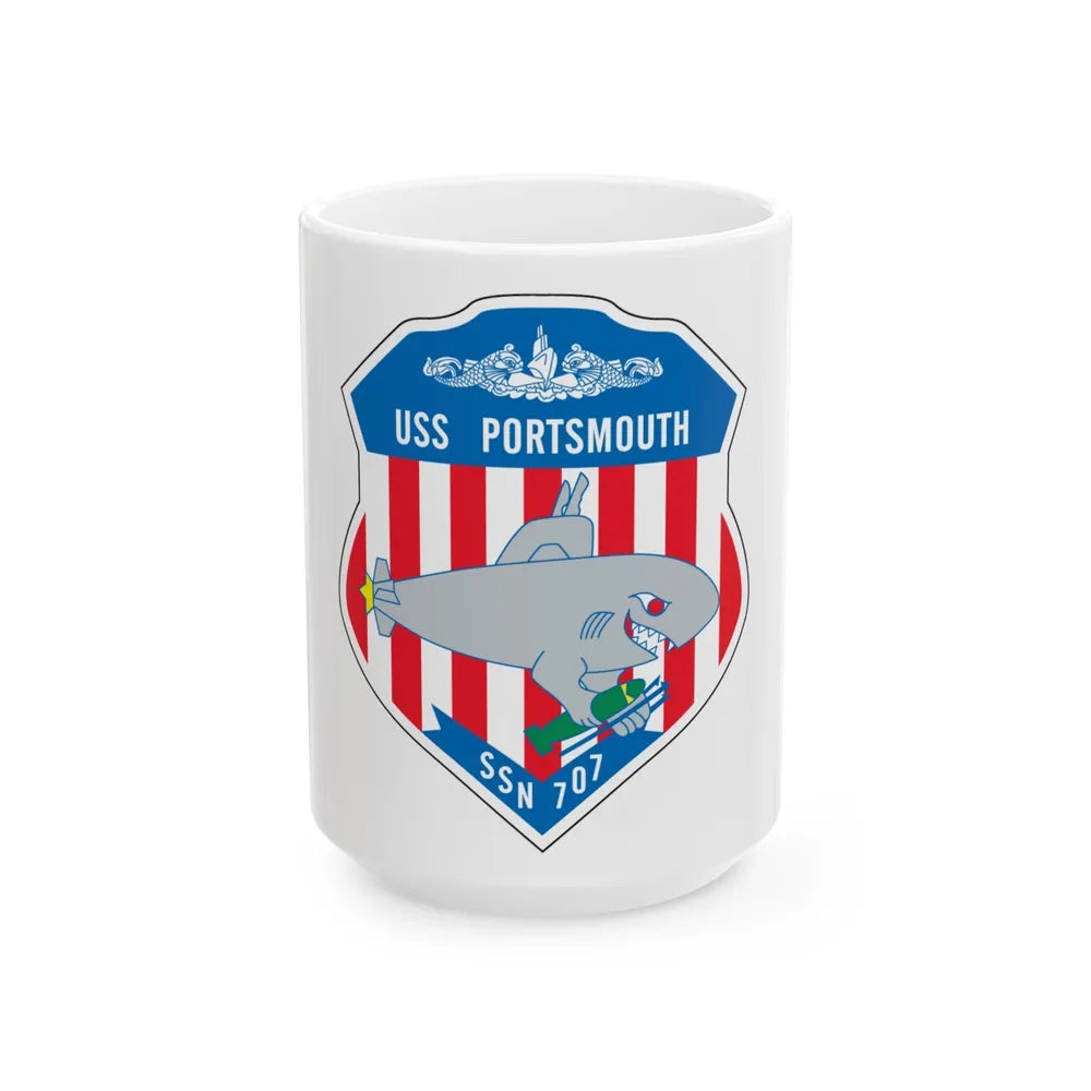 USS Portsmouth SSN 707 (U.S. Navy) White Coffee Mug-15oz-Go Mug Yourself