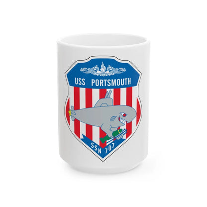 USS Portsmouth SSN 707 (U.S. Navy) White Coffee Mug-15oz-Go Mug Yourself