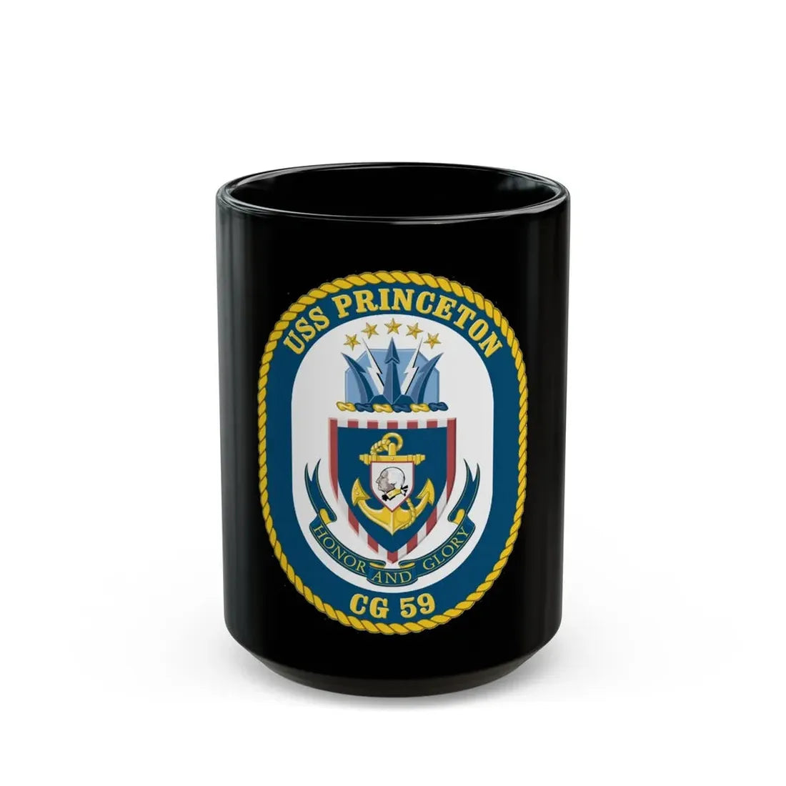 USS Princeton CG 59 Crest (U.S. Navy) Black Coffee Mug 15oz - Go Mug Yourself