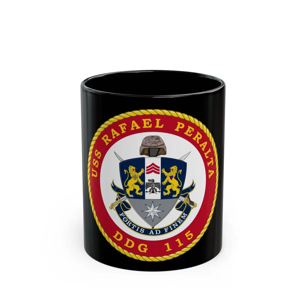 USS Rafael Peralta DDG 115 (U.S. Navy) Black Coffee Mug-11oz-Go Mug Yourself