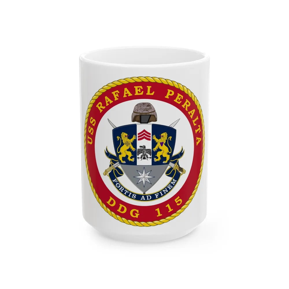 USS Rafael Peralta DDG 115 (U.S. Navy) White Coffee Mug-15oz-Go Mug Yourself