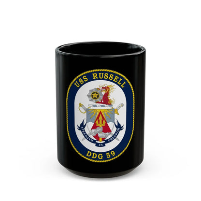 USS Russell DDG 59 Crest (U.S. Navy) Black Coffee Mug-15oz-Go Mug Yourself