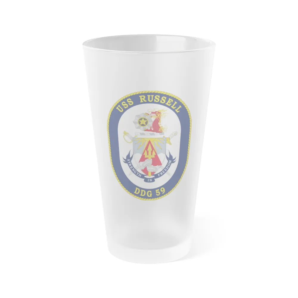 USS Russell DDG 59 Crest (U.S. Navy) Frosted Pint Glass 16oz-Go Mug Yourself