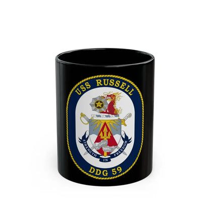 USS Russell DDG 59 Crest (U.S. Navy) Black Coffee Mug 11oz - Go Mug Yourself