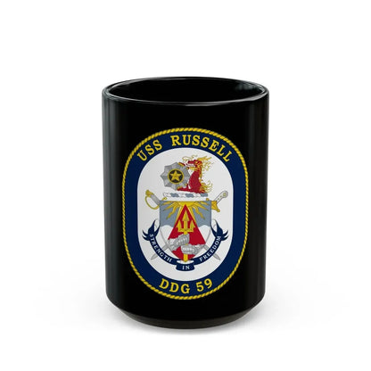 USS Russell DDG 59 Crest (U.S. Navy) Black Coffee Mug 15oz - Go Mug Yourself