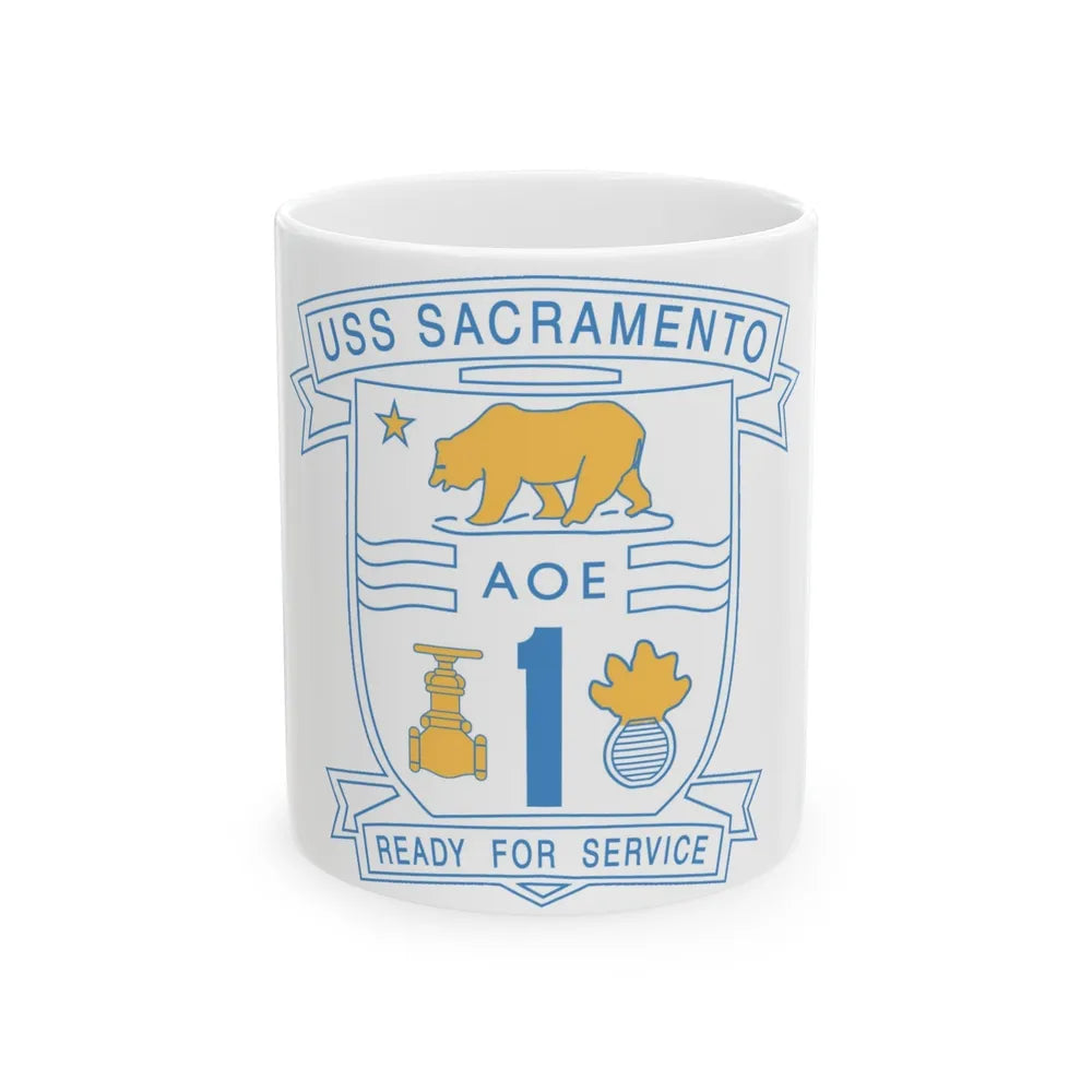 USS Sacramento Ready For Service (U.S. Navy) White Coffee Mug-11oz-Go Mug Yourself