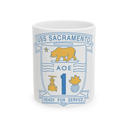 USS Sacramento Ready For Service (U.S. Navy) White Coffee Mug-11oz-Go Mug Yourself