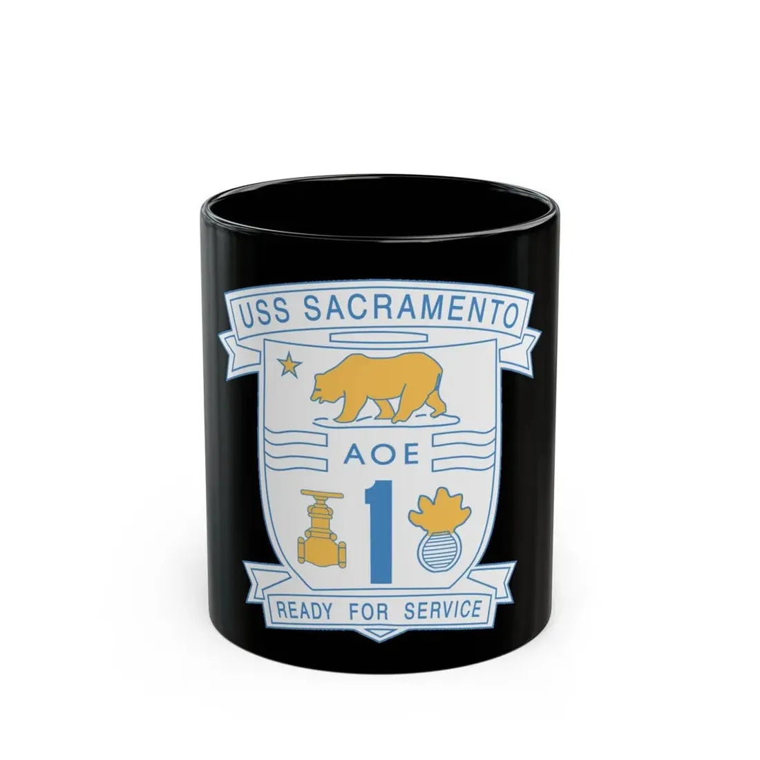 USS Sacramento Ready For Service (U.S. Navy) Black Coffee Mug - Go Mug Yourself