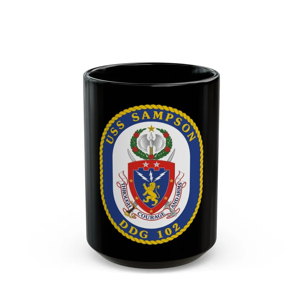 USS Sampson DDG 102 Crest (U.S. Navy) Black Coffee Mug-15oz-Go Mug Yourself