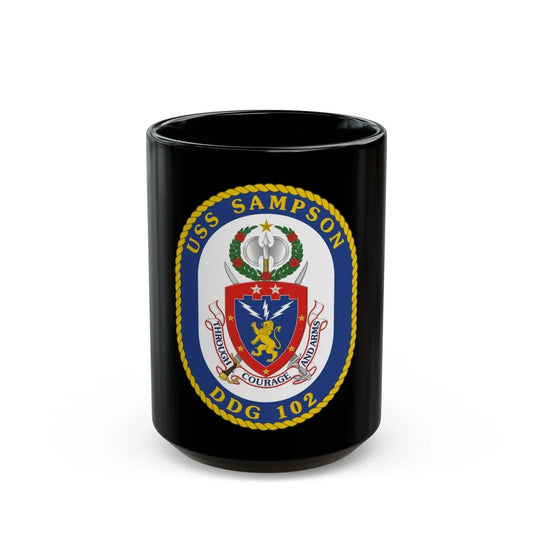 USS Sampson DDG 102 Crest (U.S. Navy) Black Coffee Mug-15oz-Go Mug Yourself