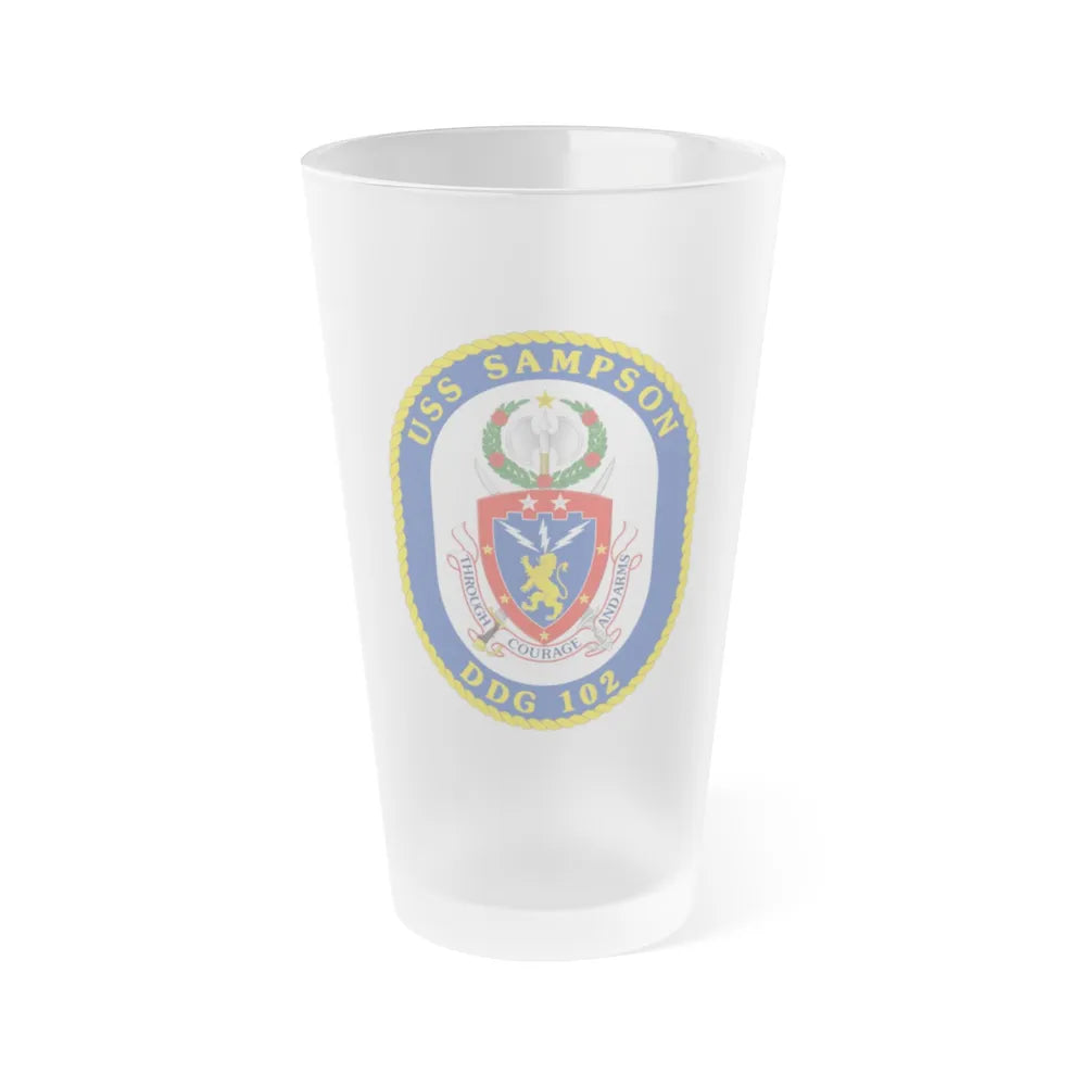 USS Sampson DDG 102 Crest (U.S. Navy) Frosted Pint Glass 16oz-Go Mug Yourself