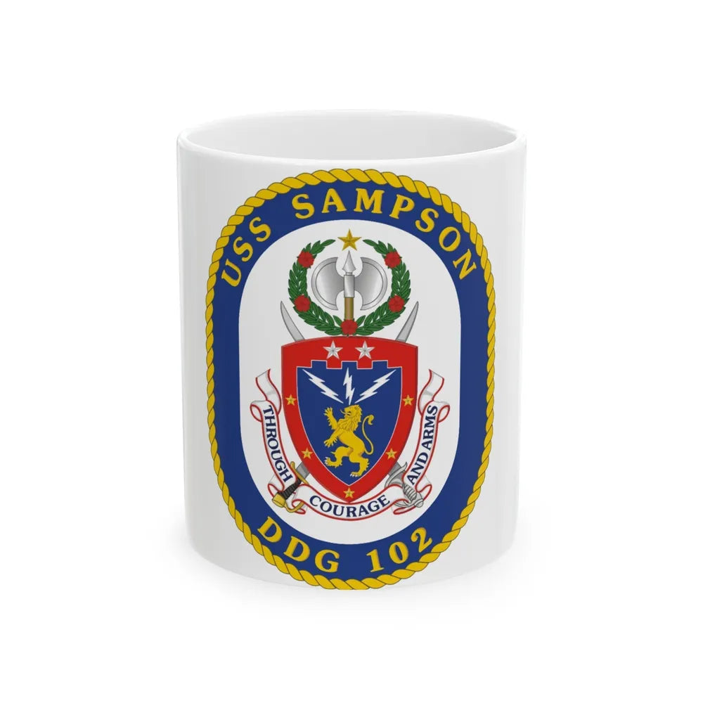 USS Sampson DDG 102 Crest (U.S. Navy) White Coffee Mug-11oz-Go Mug Yourself