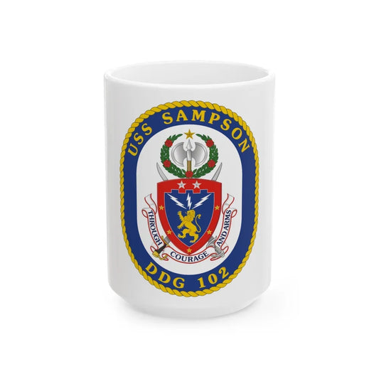 USS Sampson DDG 102 Crest (U.S. Navy) White Coffee Mug-15oz-Go Mug Yourself