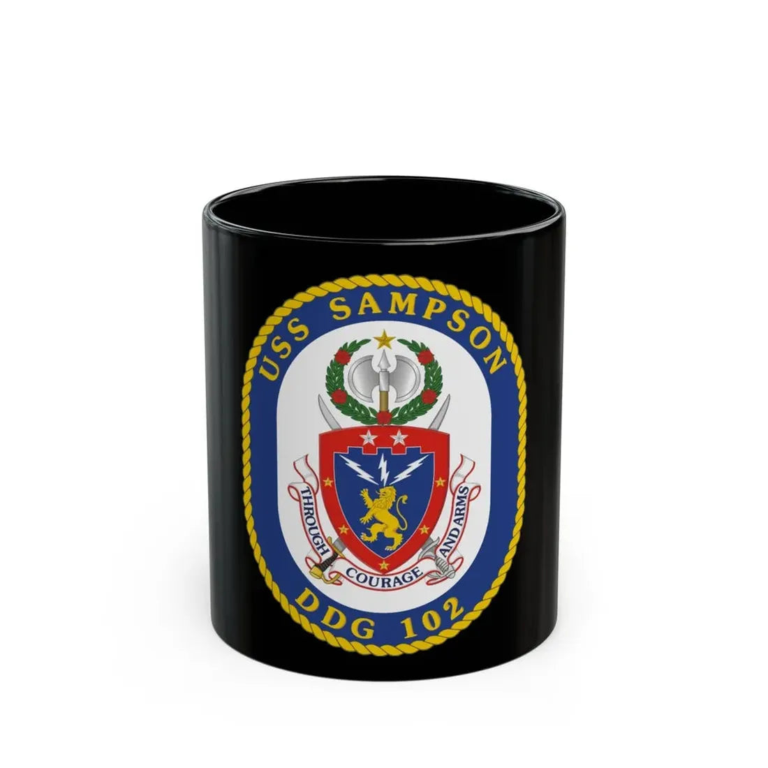 USS Sampson DDG 102 Crest (U.S. Navy) Black Coffee Mug 11oz - Go Mug Yourself